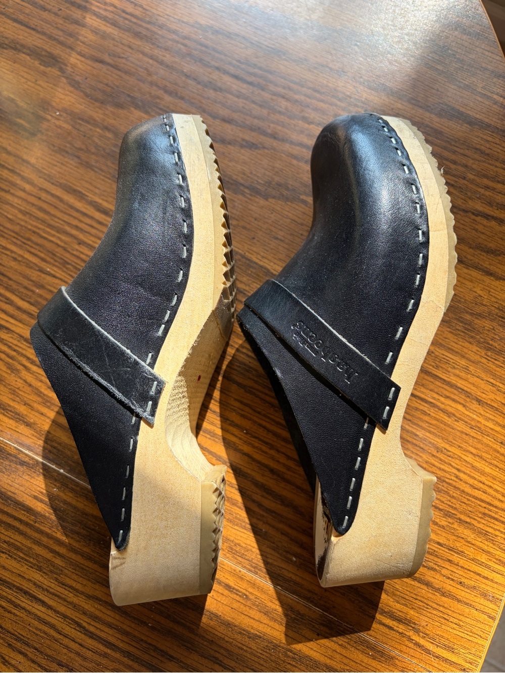 Swedish Hasbeens Black Leather Clog